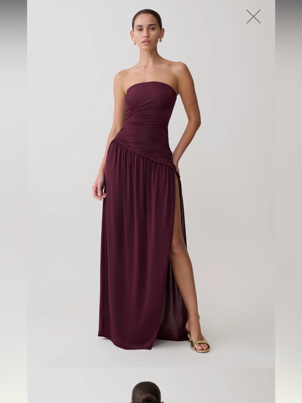 Meshki plum strappless maxi dress